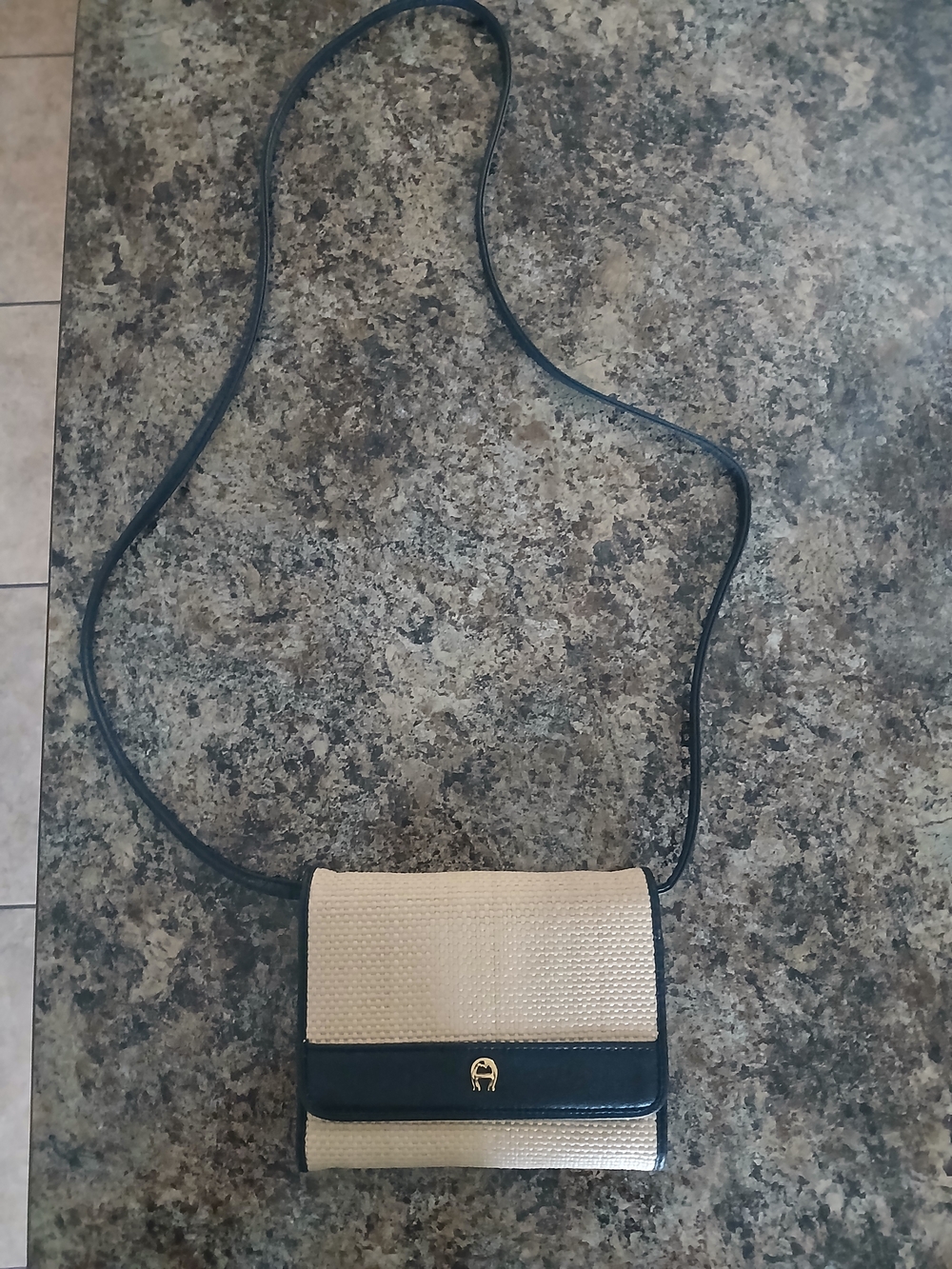 Etienne Aigner Cream and Black Textured Crossbody